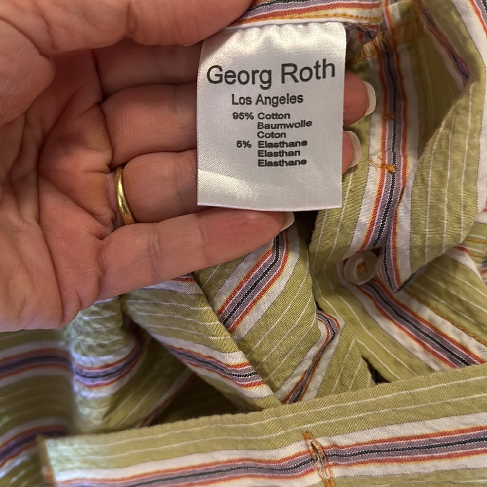 George Roth Los Angeles Spring Green with Multi Color Stripes Button Down - Picture 5 of 11